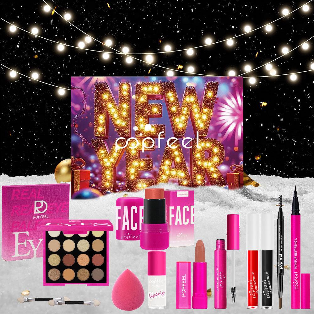 Popfeel New Year Makeup Kit All-in-One Professional Cosmetic Gift Set Eyeshadow Palette Matte Lipstick Face Stick Makeup Tools Beauty Kit for Women