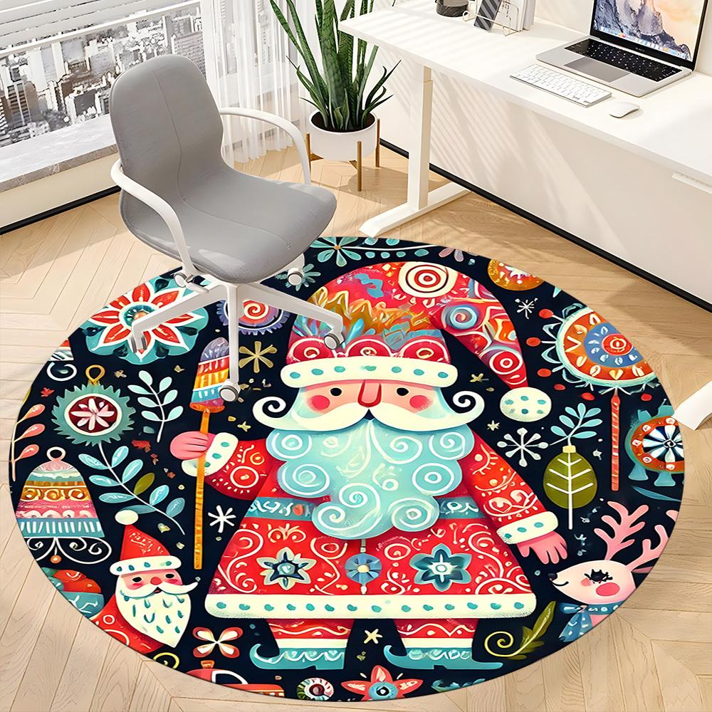1pc Christmas Festive Office Round Area Rug, Indoor Mat Suitable ForOffice, Under Office Chairs Bedroom Living Room Home Decor, Room Deco  D027