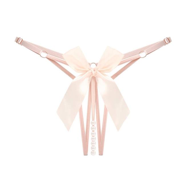 Erotic Lingerie Sexy Pearl Bow Thong Crotchless Triangles Strappy G-Strings Underwear