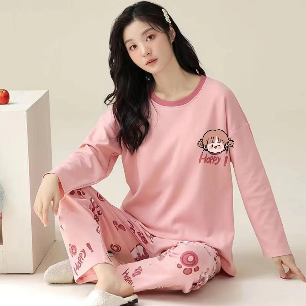 Pajamas Loungewear Set Women Spring and Autumn Plus Size Long Sleeve Cartoon Winter Ladies Cute Student Loungewear Set
