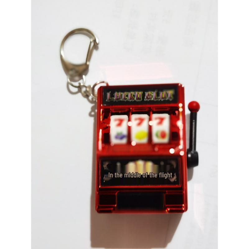 Mini Cartoon Fruit Slot Machine Keychain: Playable, Spinning, Rocking Toy Game