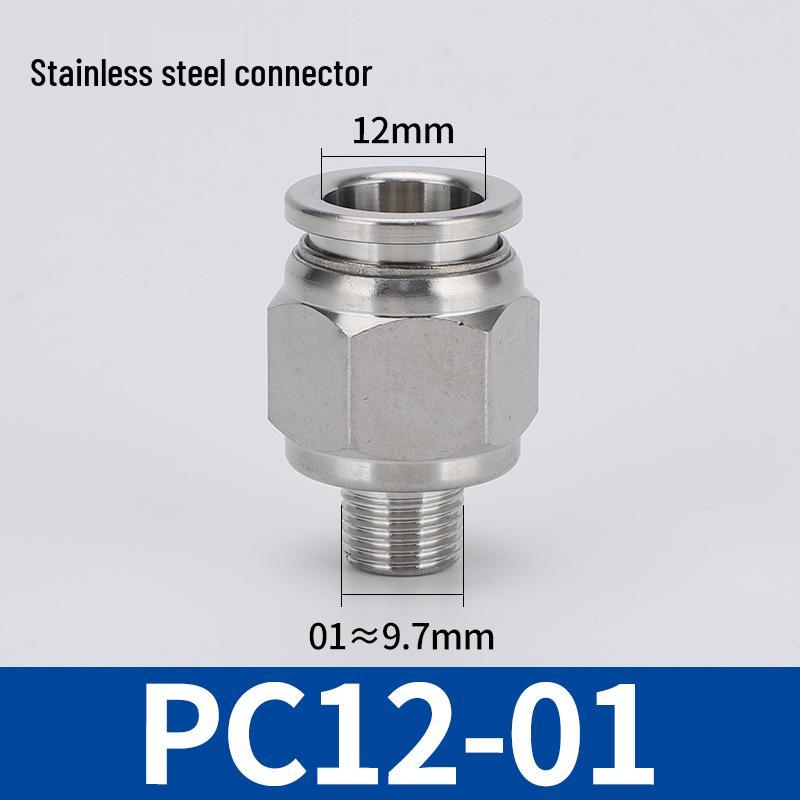 304 Stainless Steel Threaded Pneumatic Air Hose Quick Connect Fitting, PC/PL Options: 8-02, 4-M5, 6-01, 10-03.