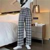 Women's Summer Plaid Trousers Loose Elastic High-Waist Wide-Leg Pants
