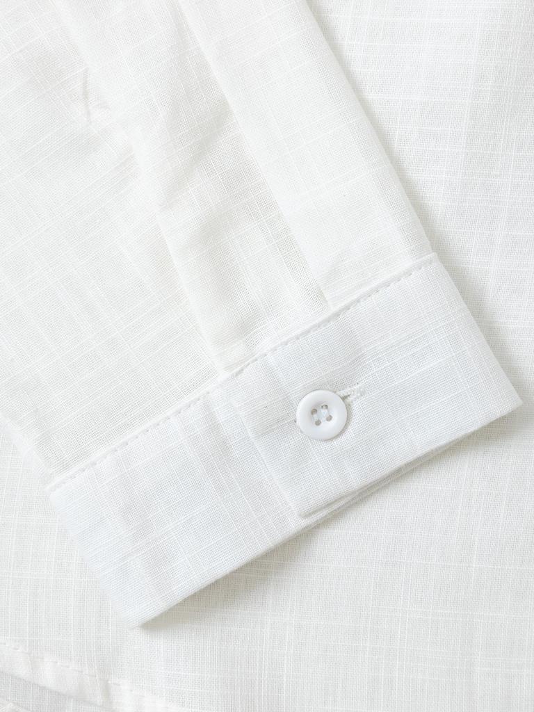 Solid Color Pleated Long-sleeve Women's Bamboo Cotton Lapel Top