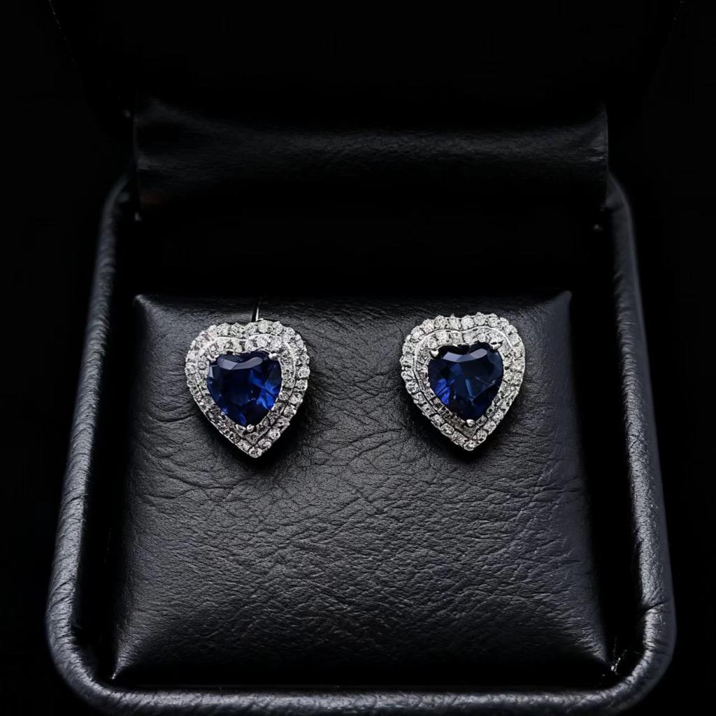 Fashion Love Necklace Imitation Classic Heart Of The Ocean Sapphire Jewelry Set Women'S Ring Stud Earrings Pendant