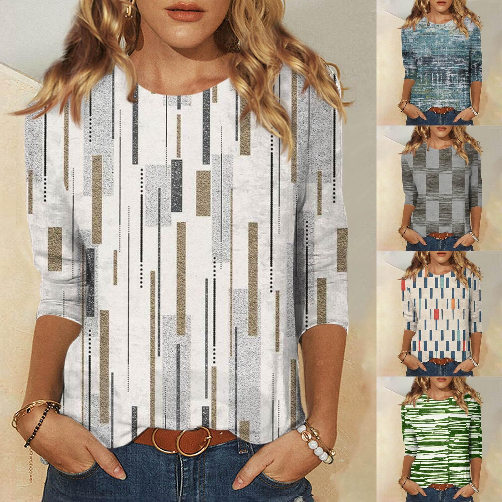 

Женская модная повседневная блузка с рукавами три четверти и круглым вырезом, пуловер