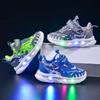 Pantofi Sport de Primăvară pentru Copii, Pantofi cu Lumini LED pentru Copii cu Desen Animat Dinozaur, Talpă Moale, Adidași Casual pentru Băieți