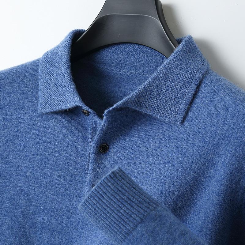 Men S Solid Polo Neck Long Sleeve Pullover Wool Sweater