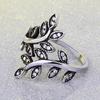 Beautifull Leaf Shape Ring with AAA Cubic Zirconia for Women Aneis Wedding Party Black Vintage Silver  Bijoux Full Size