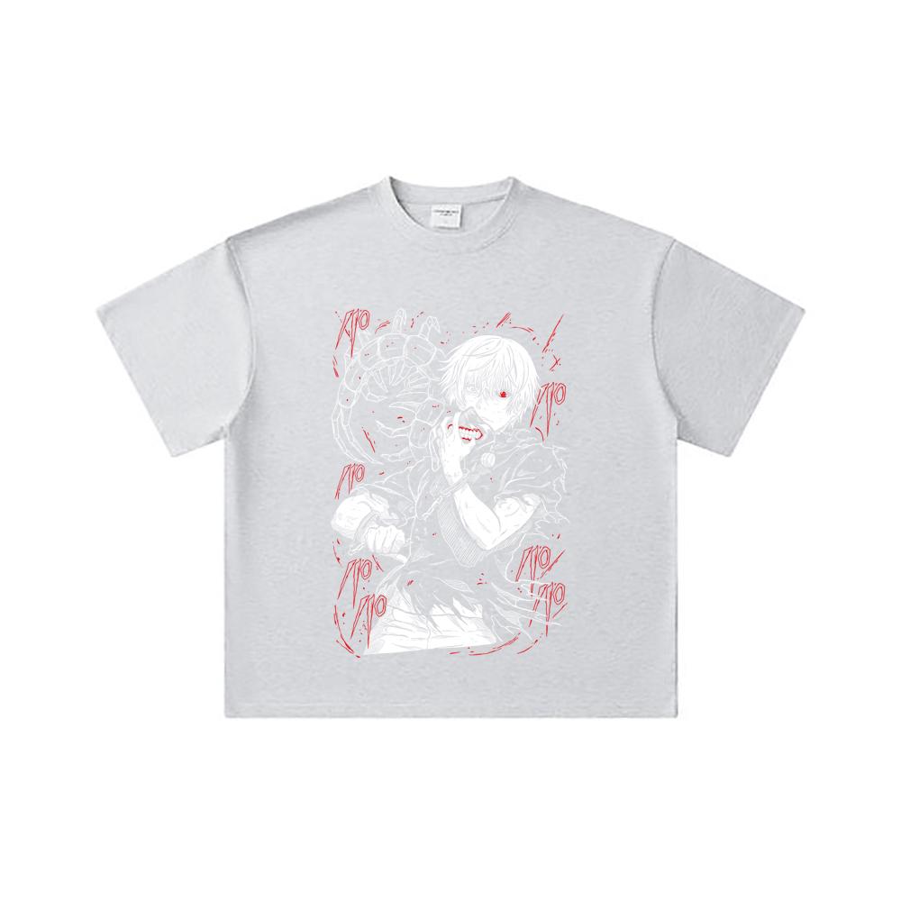 260 GSM Double Yarn 32 Count 100% Cotton Tokyo Ghoul V1 Print Unisex Heavy Cotton T Shirt