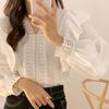 Korean-French Lace V-Neck Ruffle Puff Sleeve Blouse