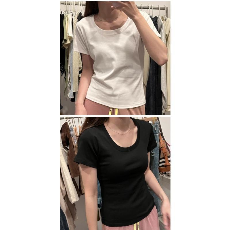 Summer Simple Round Neck Short Sleeve T Shirt Women Casual Slim Fit Tee Loose Fit Basic Top Student Trendy