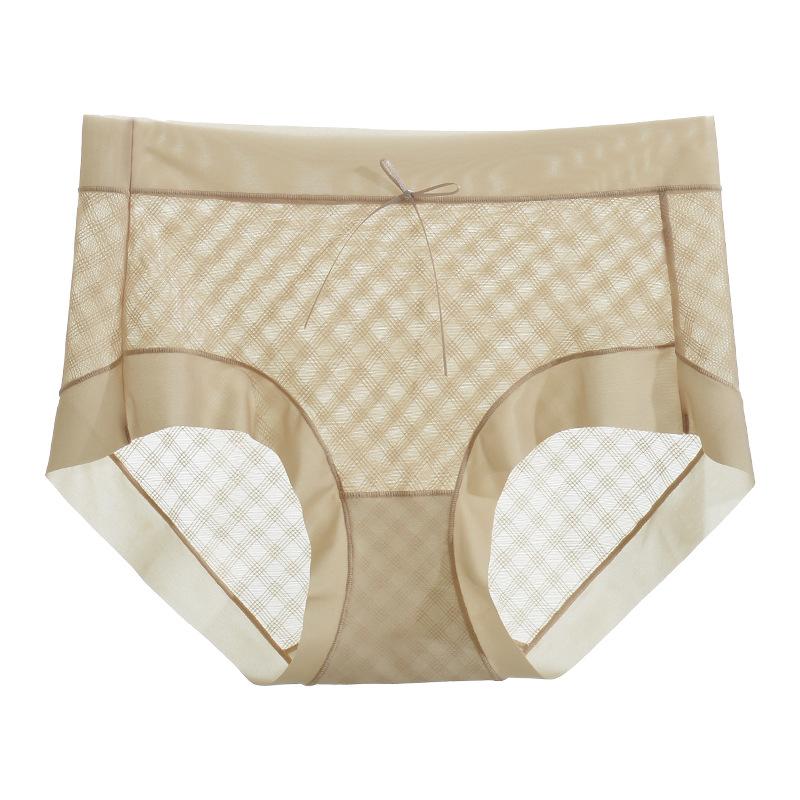 Women's Panties Seamless Anti-bacterial Crotch Mid Waist Plus Size Sheer Mesh Women's Underwear Girly Briefs Thin