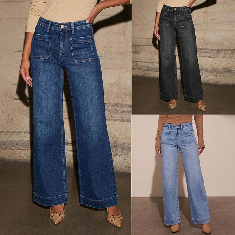

2025 High Waisted Jeans Wide Leg Straight Leg Pants Dark blue XXL