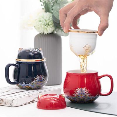 Ceramic Teacup with Infuser and Lid Portable Travel Coffee Cup with Filter and Bag 320ML