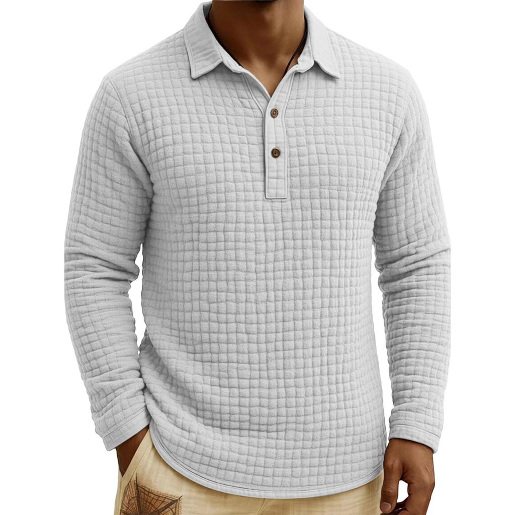 Men's Quilted Knit Solid Color Pullover Button-down Top