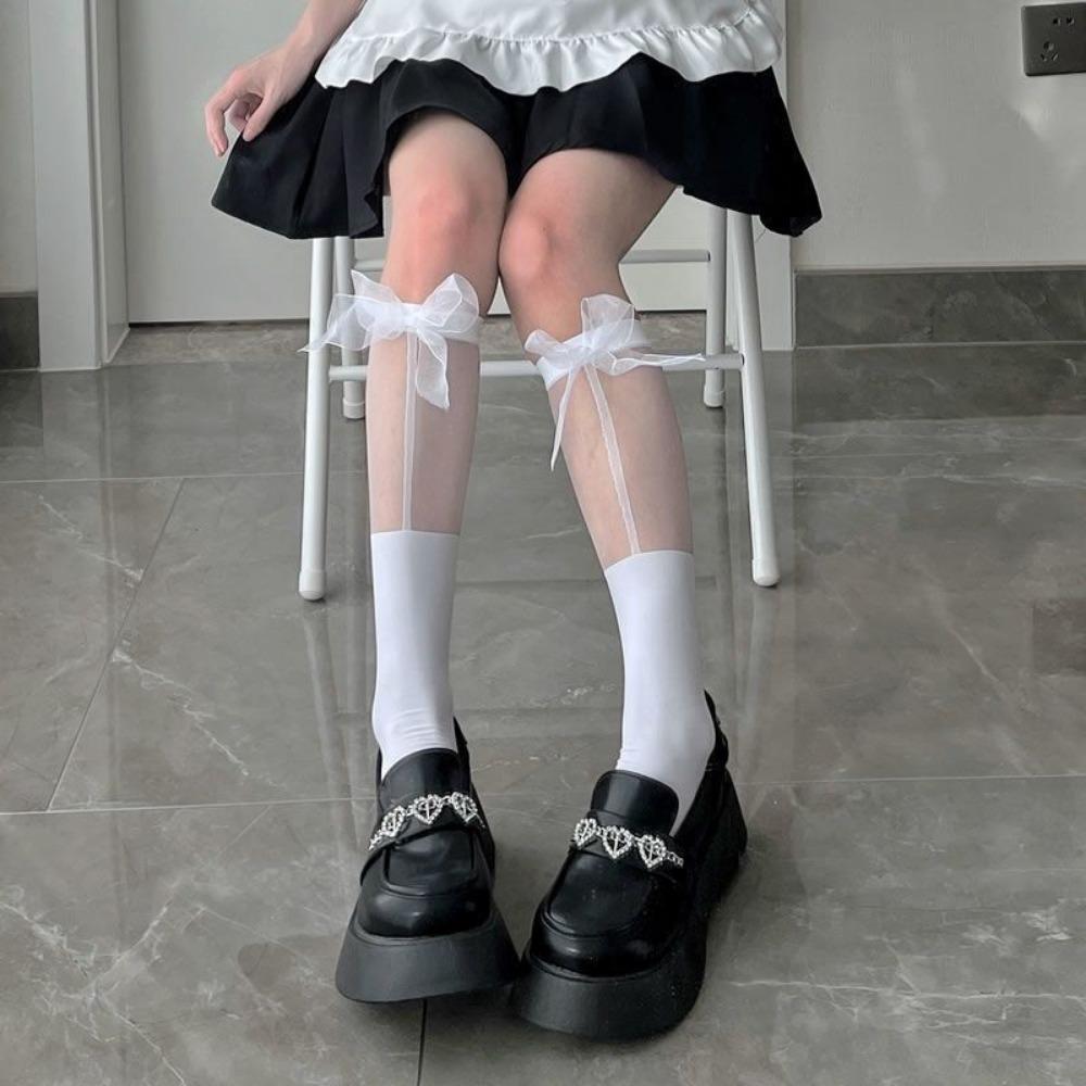 

Лолита JK Гольфы до колена Прозрачные Гольфы средней длины Японские Гольфы до икры Девушки Тонкие Чулки белый