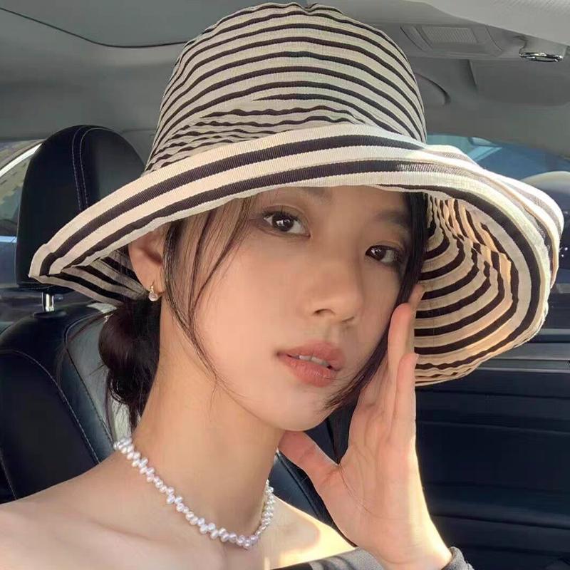 2026 Summer Versatile Foldable Color-Blocked Striped Wide-Brimmed Sun Hat For Beach Vacations And Sun Protection