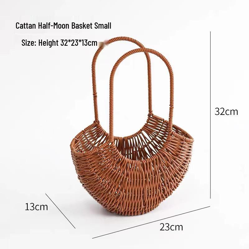 Pastoral-Style Handwoven Rattan Flower Basket - Small Decorative Green Plant Basket