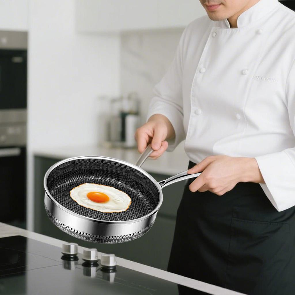 Stainless Steel Skillet Stainless Steel Non Stick Egg Skillet Kitchen Cookware For Steak Cooking Omelette Pancake Fish Stir-fry