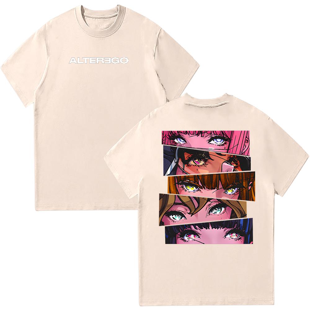 Alter Ego Comic Split Tee Kpop Fan T-shirt Summer New Retro Fashion Pure Cotton Men Women Y2K Top Harajuku Cartoon Clothing