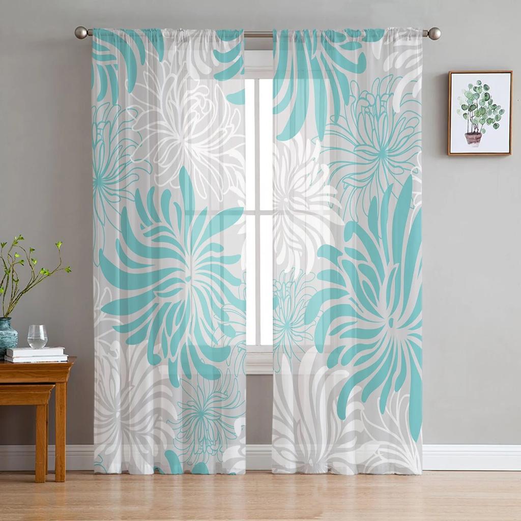 Szara Chryzantema Tekstura Retro Tiulowe Zasłony Zasłony Kuchenne Drzwi Szyfonowe Przezroczyste Zasłony Świąteczne Do Salonu