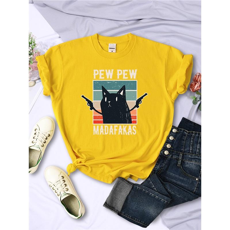 Pew Pew Madafaks Cute Funny Print Women T Shirts Hip Hop Vintage Tee Clothes Creativity Casual Tops Crewneck Womans Short Sleeve