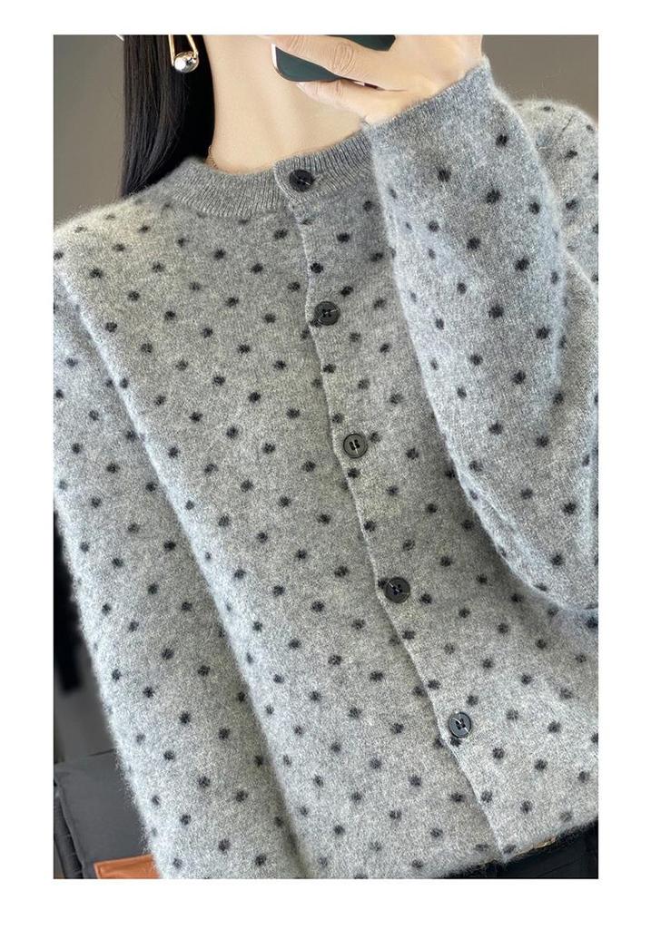 Dames Cardigan met Lange Mouwen van Wol – Knopen Rond Hals voor Herfst/Winter