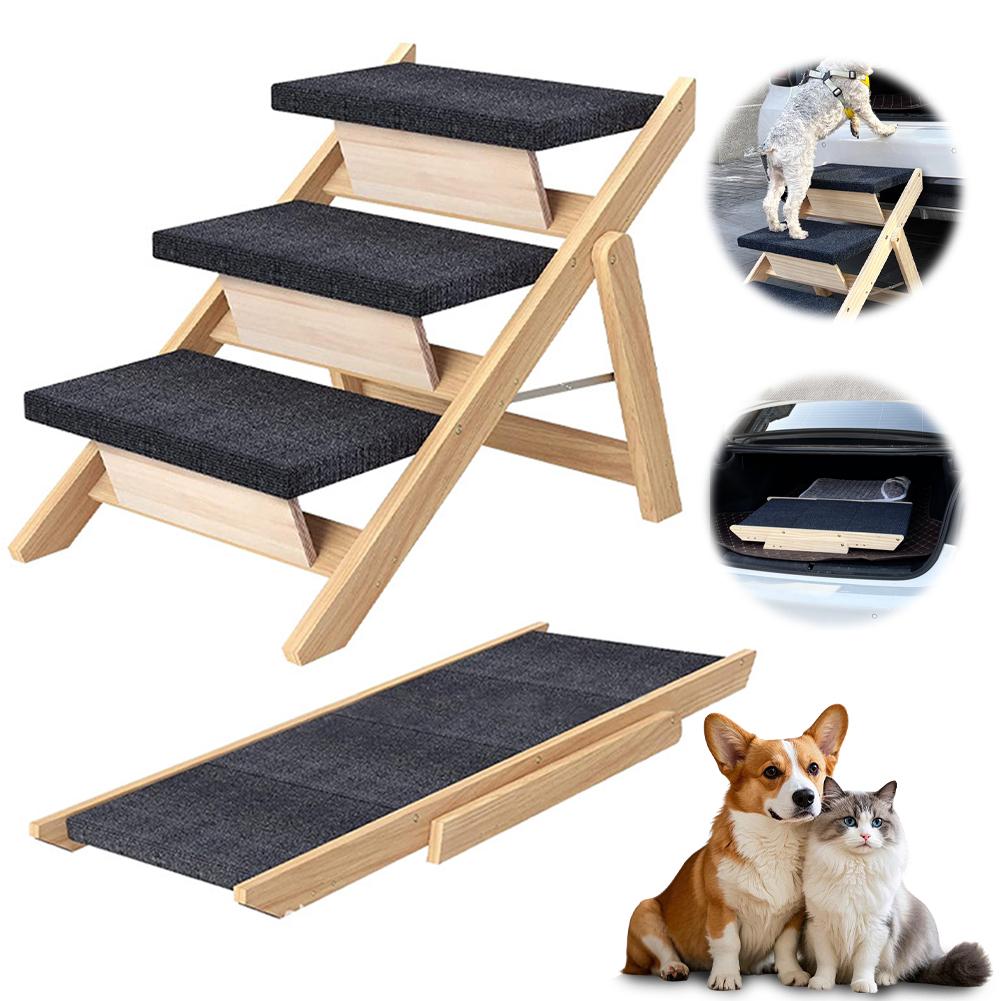 Outdoor Steps Dog Stairs Foldable Wooden Cat Climbing Ladder Non-slip Carpeted Ramp Ladder for Small Animals Climbing