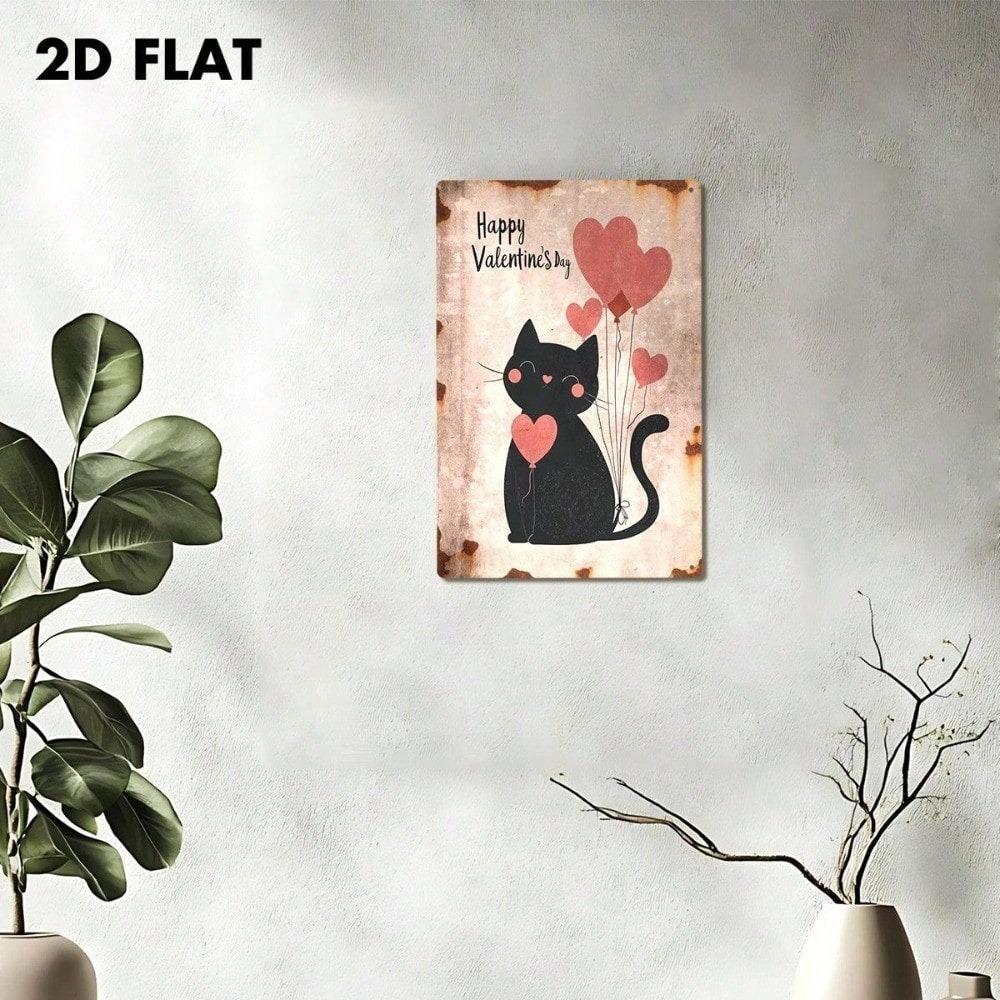 Cute Cat Metal Wall Sign 8x12in Romantic Valentine Gift Farmhouse Home Decor