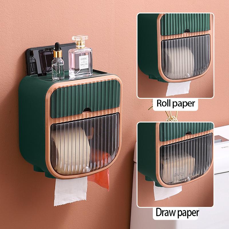 Toilet Paper Holder Without Drilling Tissue Box Wall-Mounted Paper Storage Box Roll Toilet Paper Holder Bathroom Accessories
