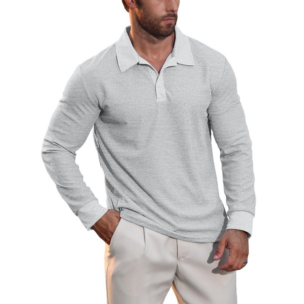 Autumn New Arrival Men's Waffle-Weave Collared Polo Shirt Casual Resort Long-Sleeved T-Shirt