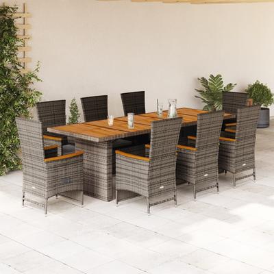 Vidaxl 9-Cz. Tuinmeubelset met Kussens, Grijs, Pe Rotan