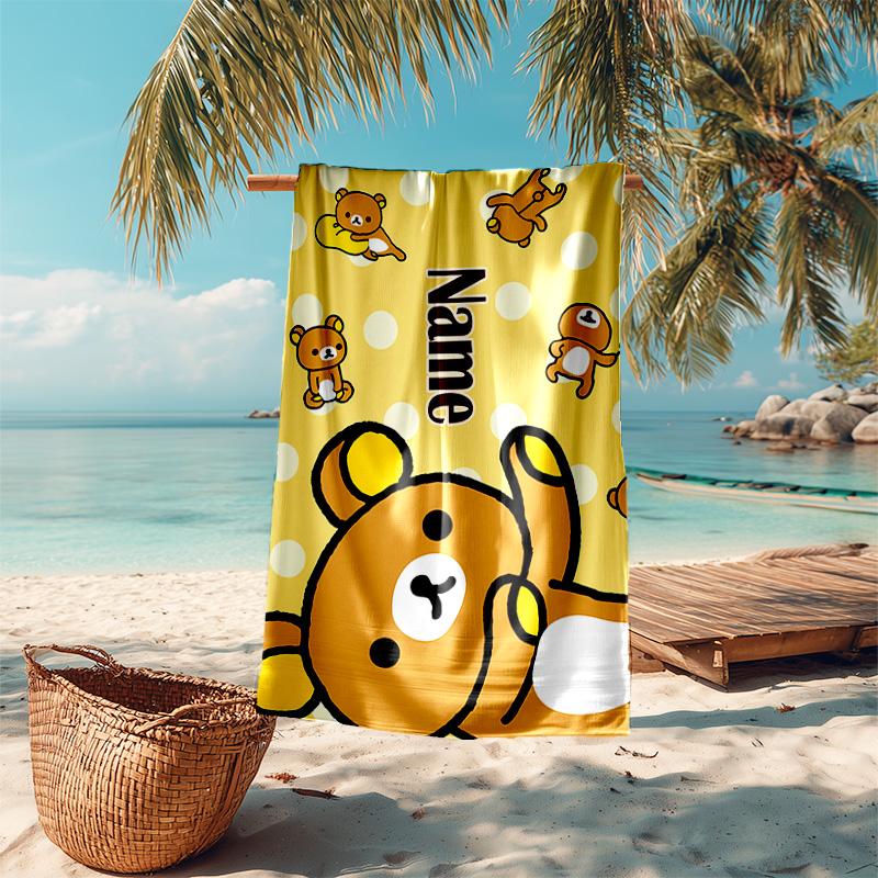 Personalized Customized Proof Beach Towel with San-X Rilakkuma Pattern - Soft, Absorbent,quick-drying,perfect Swimming,camping&bathing