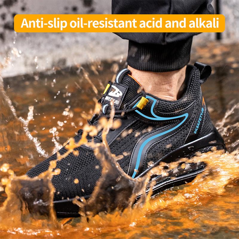 Fashion Air Cushion Safety Shoes Men Breathable Steel Toe Work Shoes Protective Lightweight Sport Work Sneakers Black Work Safety Boots