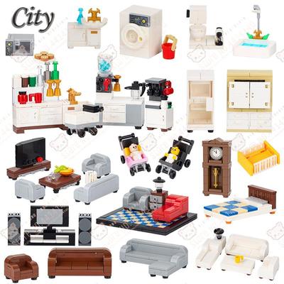 Home Furniture MOC Building Blocks City Scene DIY Kitchen Bed Sofa Toilet Bathtub Model Decoration Assembly Bricks Toys For Kids