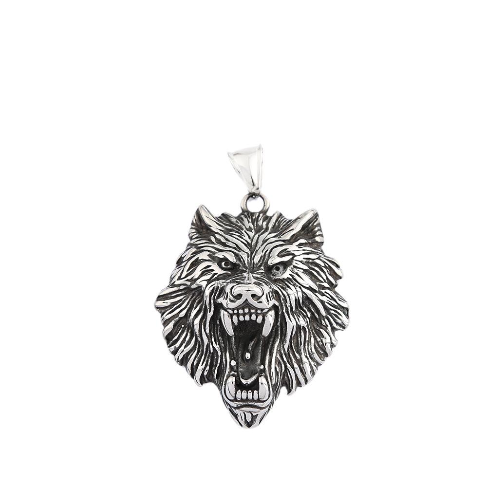 Viking Wolf Head Pendant Hip Hop Retro Titanium Steel Men's Necklace Stainless Steel Bold Pendant