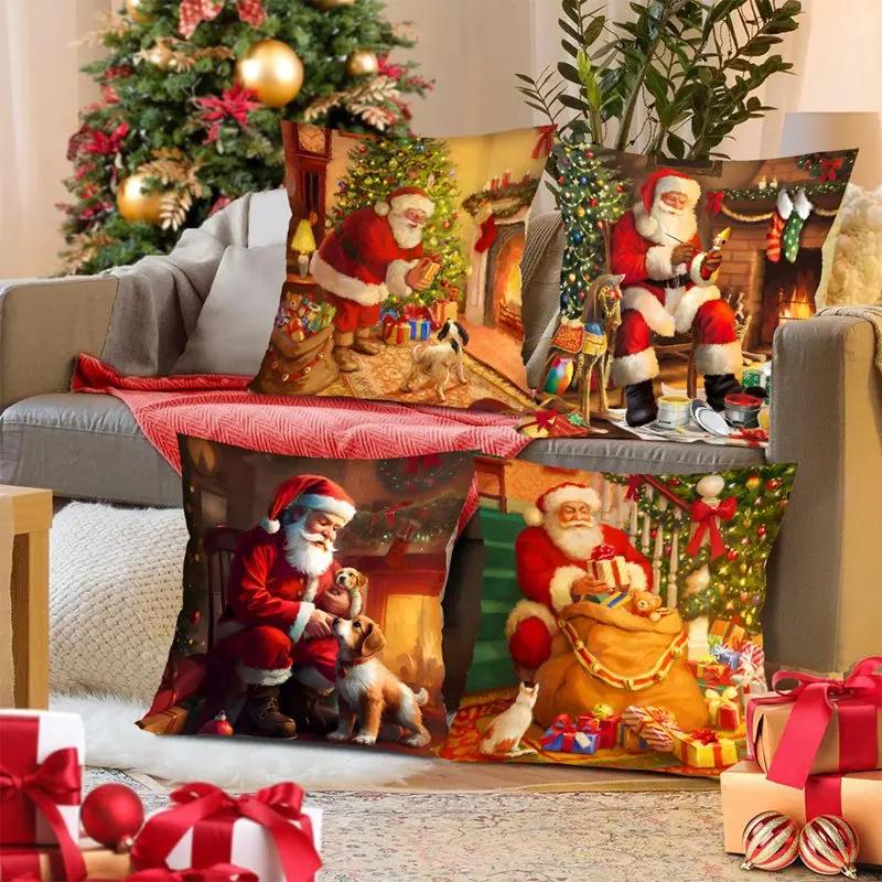 Christmas Cushion Cover Santa Decorative Throw Pillow Case Christmas Decorations For Home Navidad Natal Gifts New Year