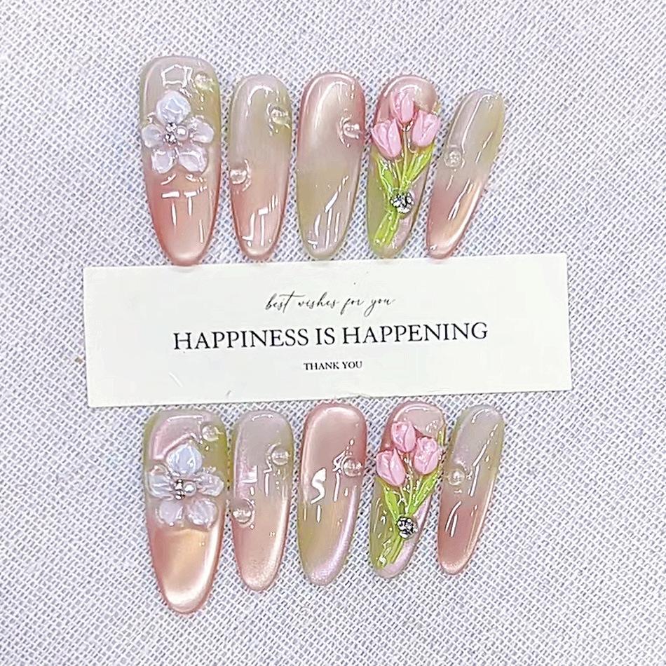 

Чисто ручная лепка, новый стиль, милая встреча, расписанные вручную лепестки, тюльпан, кошачий глаз, патч для нейл-арта Large L