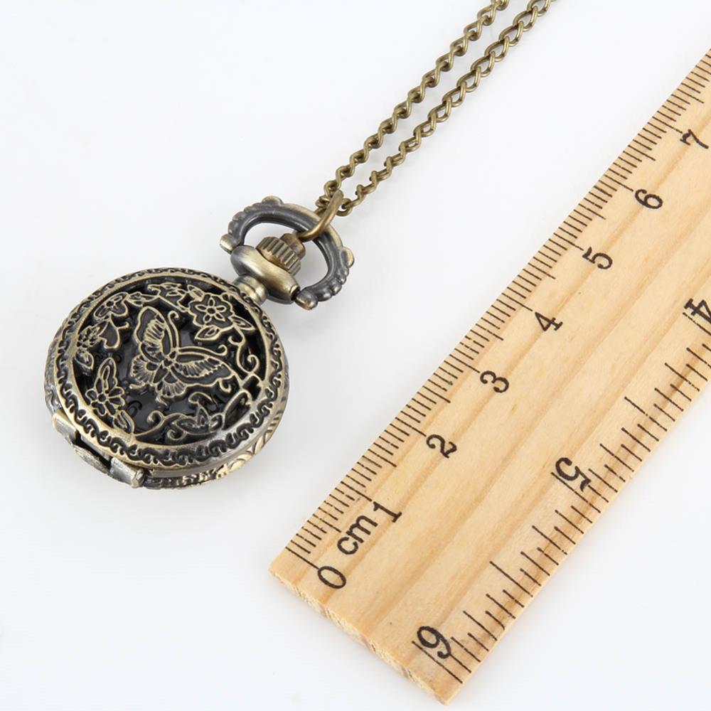 Fashion Women Quartz Pocket Watch Alloy Hollow Out Butterflies Vintage Sweater Chain Necklace Pendant Clock Gifts