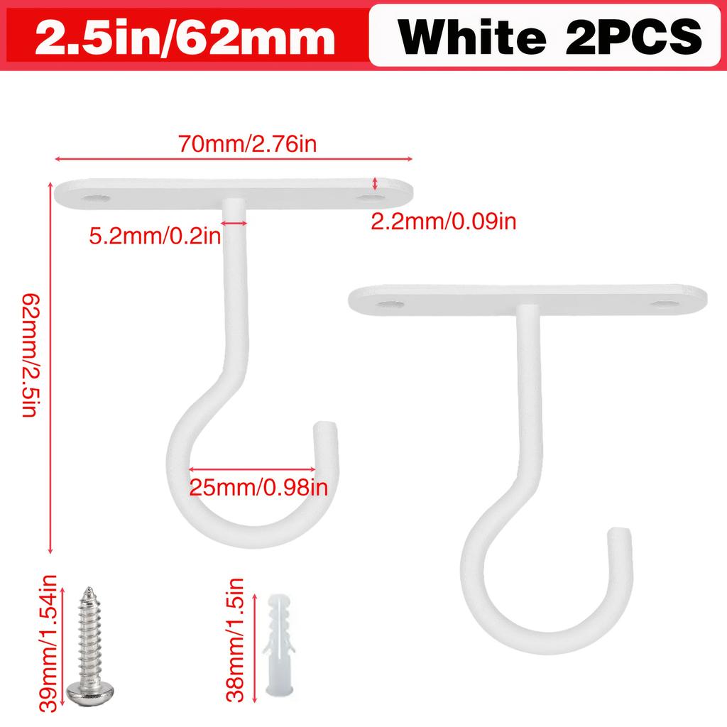 2Pcs Black Ceiling Hooks, Suitable For Plants, Bird Feeders And Decorations - Easy-To-Install Wall-Mounted Hangers, Suitable For Lamps, Lanterns