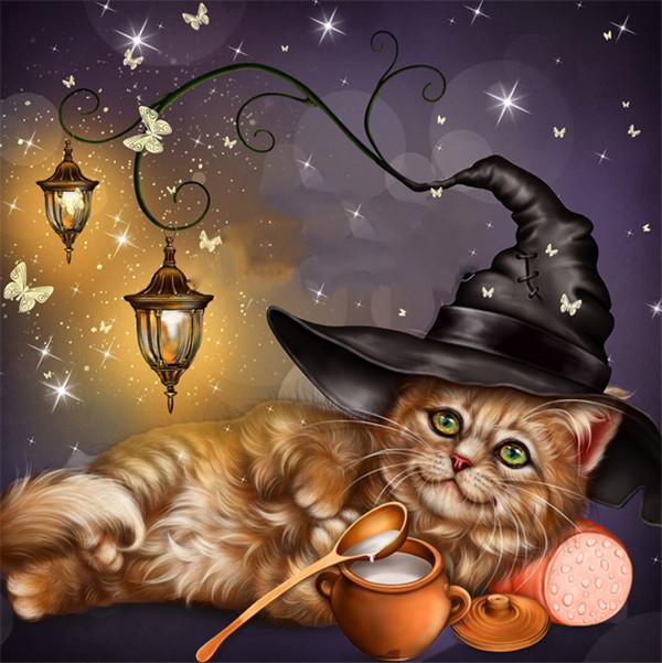 5D Diamond Painting Dog Full Drill Round New Arrival Diamond Embroidery Animal Cat Mosaic Rhinestone Kit Halloween Gift