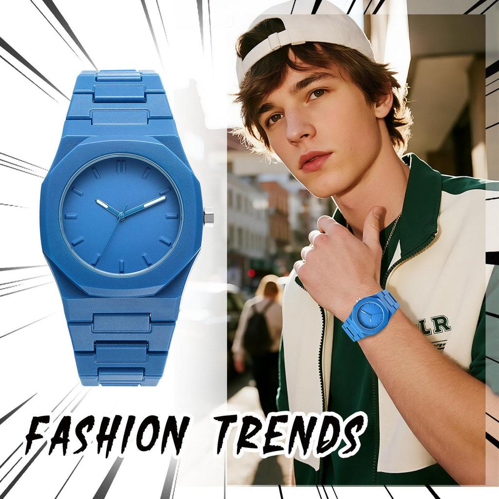Men's Watch Unique Waterproof Resin Band Analog Simple Stylish Octagonal Quartz Fashion Accessory