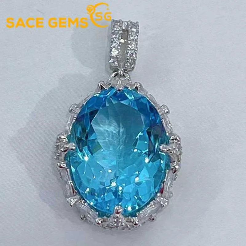 Sace Gems Natual Sky Blue Topaz Pendant 925 Sterling Silver Pendant Necklace for Women Everyday Party Fine Jewelry Gift