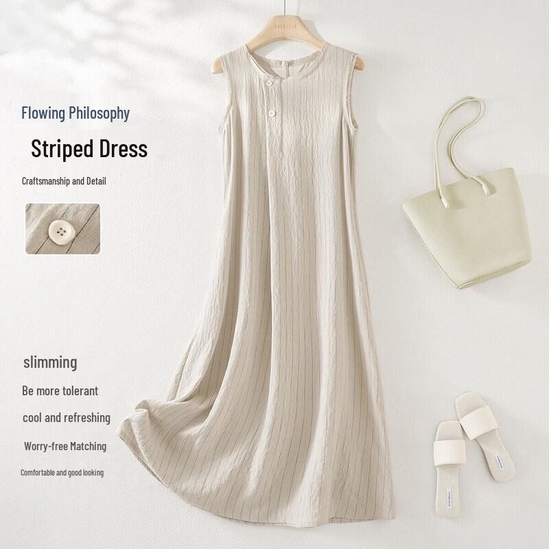 IHIMI Women s Lightweight Relaxed Sleeveless A-Line Midi Dress L