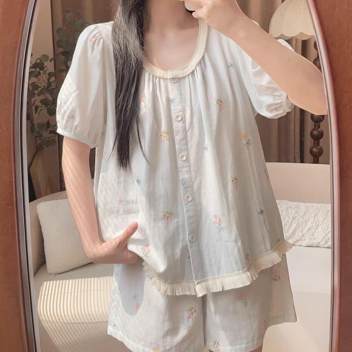 

Korean version ins style tulip lace pajamas women s summer thin loose casual sweet can be worn outside loungewear M