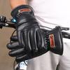 Autumn and Winter Men's Leather Gloves Thickened Outdoor Riding Motorcycle Open Smile Warm Velvet Large Cotton Gloves