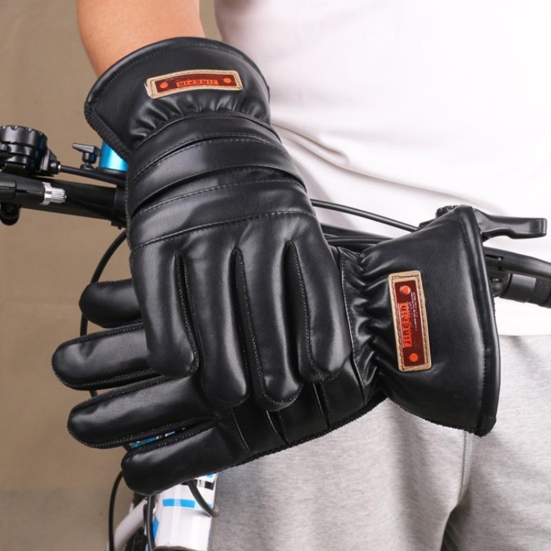

Осень и зима мужские кожаные перчатки утолщенные уличные для езды на мотоцикле с открытой улыбкой теплые бархатные большие хлопковые перчатки чёрный
