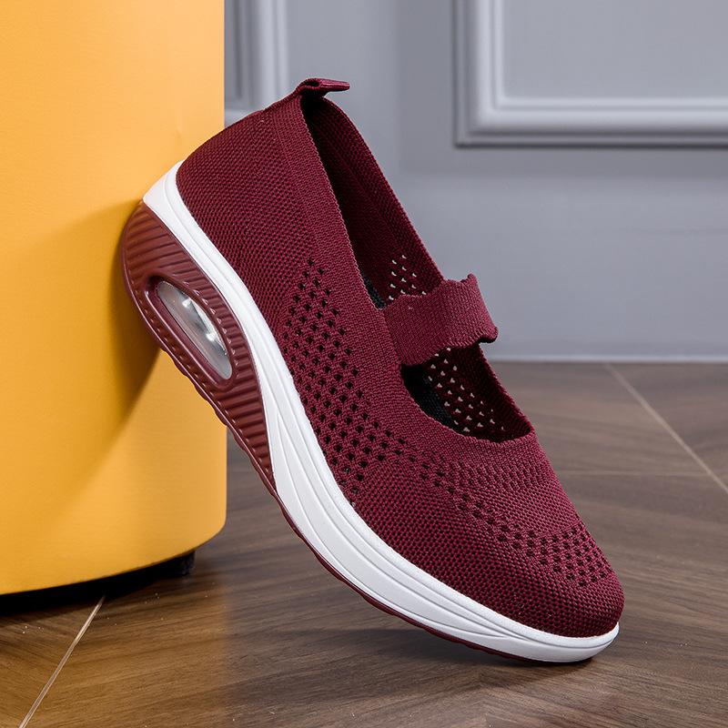 Neue atmungsaktive Damen-Freizeitschuhe aus Fliegenstrick-Mesh für Frühling und Sommer, Keilabsatz-Plateau-Luftkissenschuhe, Damenschuhe in Übergröße, Einzelne Schuhe