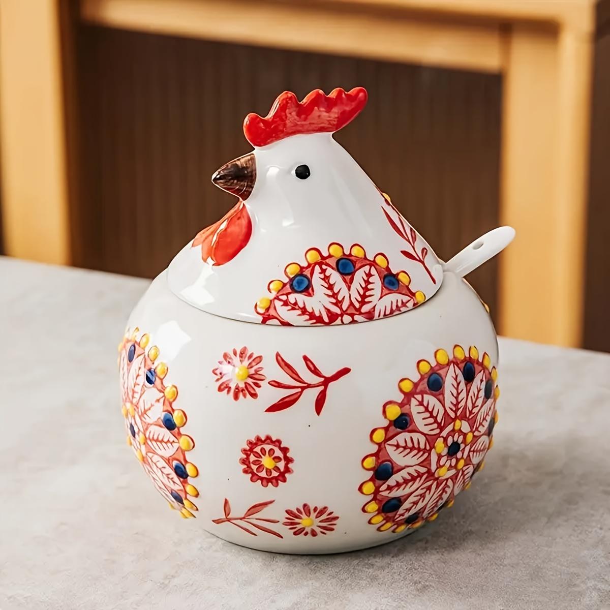 

[Керамическая банка для специй Курица ] Керамическая банка для специй Курица | 1 шт. в форме курицы с крышкой - Красный/Синий/Зеленый | Рустикальное хранение на кухне и в столовой, Подарок для поваров 1pc красный